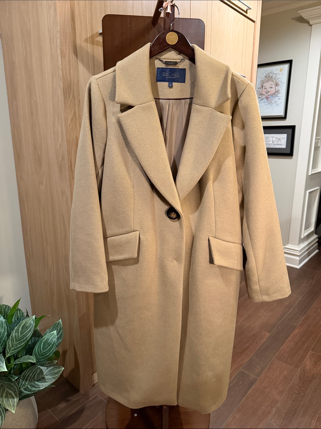 Rachel Camel Single-Breasted Long Trench Coat